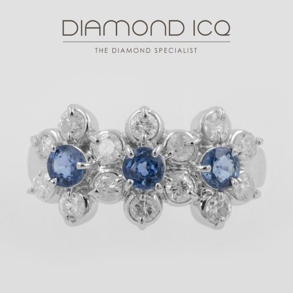 18K White Gold Sapphire Diamond Ring with 1 ctw Diamond